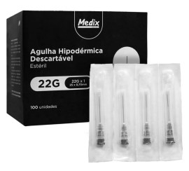 Agulha Hipodérmica Descartável 25 X 0,70 Mm (Preto) 22G X 1 - 100 Unid - Medix 